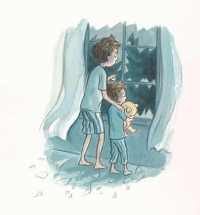 2 boys broken window
