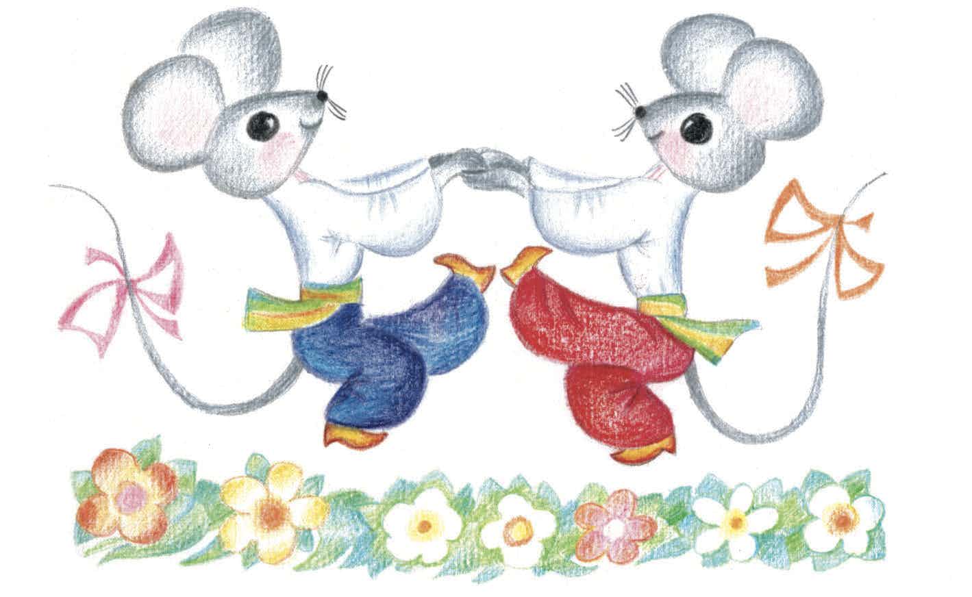 Illustration of two dancing mice